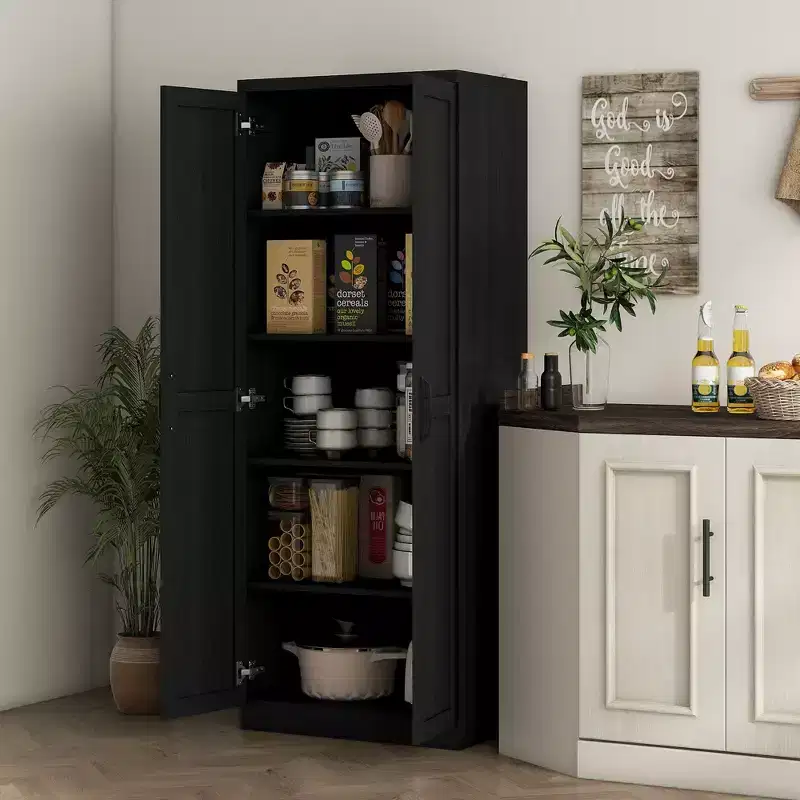 63 2-Door Kitchen Pantry, Freestanding Cabinet with 2 Adjustable Shelves for Dining Room