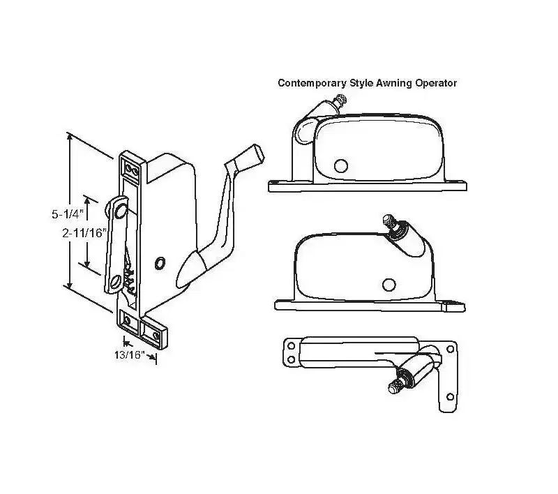 Brixwell Awning Operator Metal Material, Right Hand, Straight Link Arm, 5-1/4 Height, Mill Finish