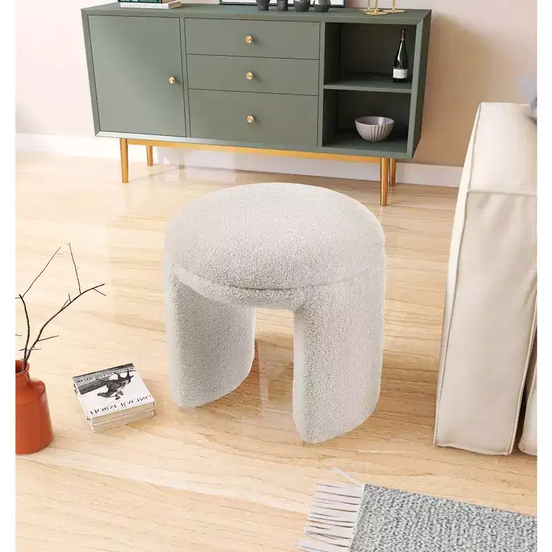 Meridian Furniture,Bowen Faux Shearling Teddy Fabric Ottoman/Stool