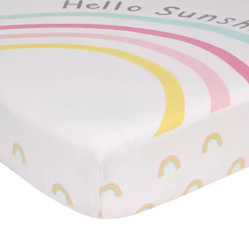 NoJo Happy Days Pink, Yellow, Blue and White, Rainbows and Hello Sunshine 100% Cotton Photo Op Nursery Fitted Crib Sheet