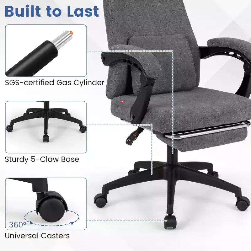 Costway Reclining Home Office Chair Retractable Footrest High-Back Ergonomic Executive