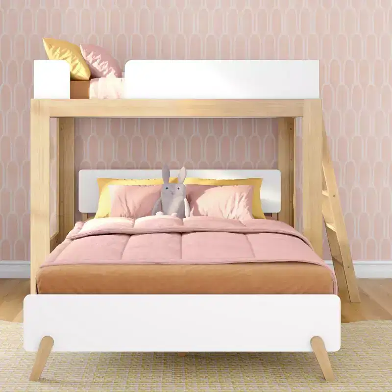Max & Lily Mid-Century Modern Twin over Queen L-Shaped Bunk Bed, Solid Wood