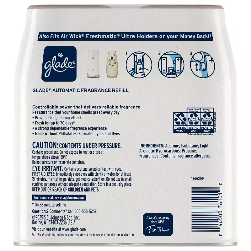 Glade Automatic Air Freshener Room Spray Scent Refills - Cashmere Woods - 6.2oz/2ct: Paraben-Free, Aerosol, Battery-Powered, Fall
