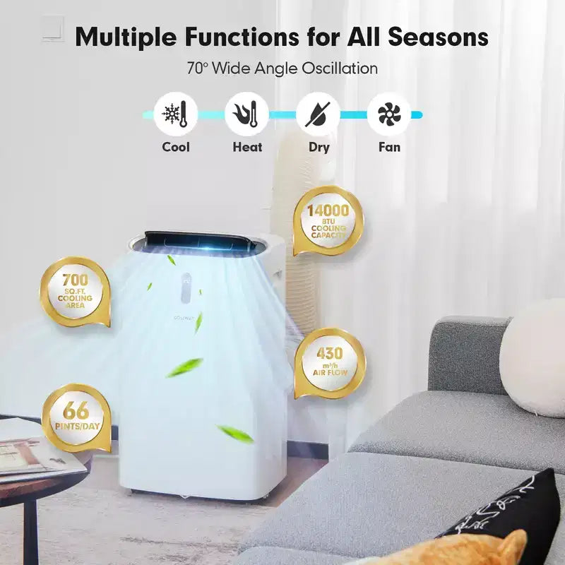Costway 8800 BTU (14000 BTU ASHRAE) Portable Air Conditioner 4-in-1 Air Cooler w/ APP & WiFi Smart Control