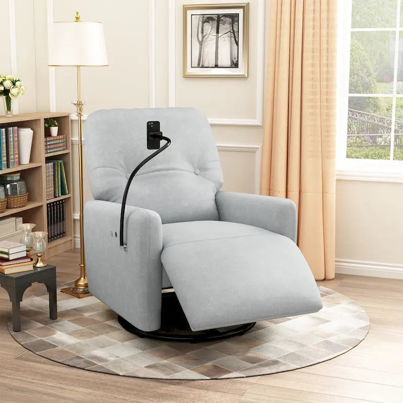 270-Degree Swivel Electric Recliner with Phone Holder and Rocking Motion