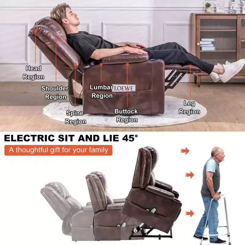 COMHOMA Massage Recliner Chair PU Leather Sofa Power Lift Chair Brown