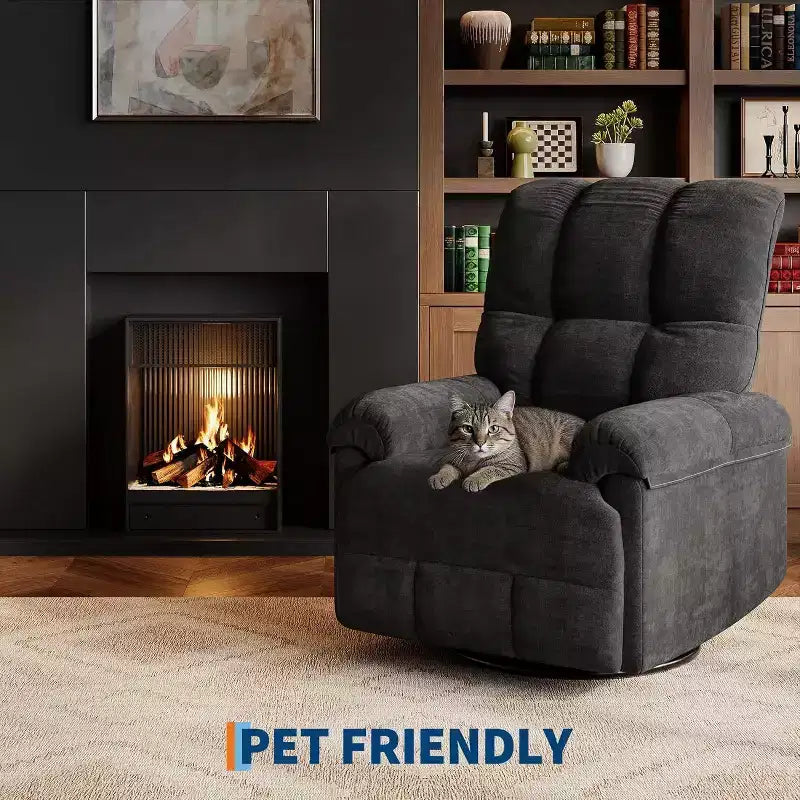 360 Swivel Chenille Recliner - Manual Glider Chair w/ Padded Armrests for Living Room & Nursery