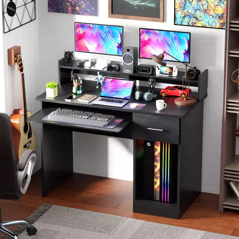 BestMassage 43 Inch Office Desk Computer Desk with Drewers Keyboard Tray CPU Stand Gamin Desk, Black