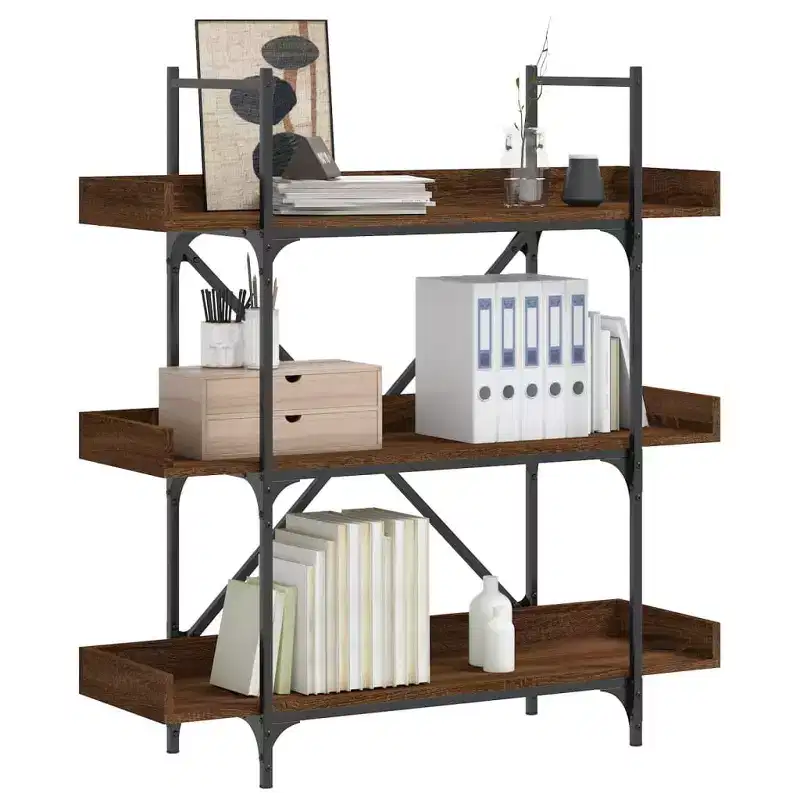 vidaXL Bookcase Brown oak Engineered wood and metal 39.4 x 13.0 x 42.7 in