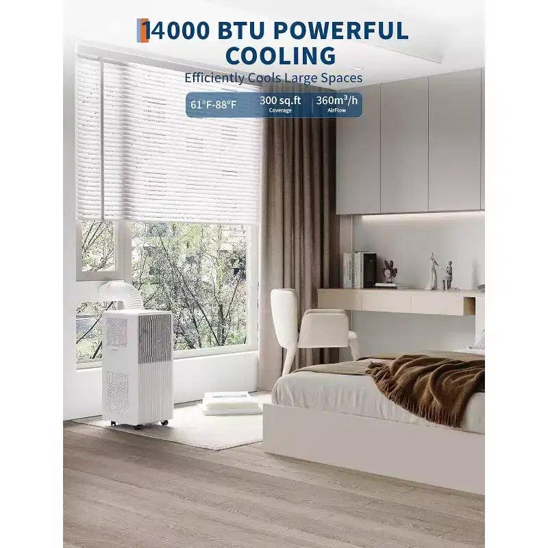 Acekool 14,000 BTU Portable Air Conditioner, 3-in-1 AC Dehumidifier Fan, Remote, Sleep Mode, Timer, Window Kit, for 225300 Sq. Ft Room, White