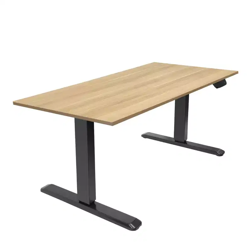 Mount-It! Dual Motor Electric Black Sit-Stand Desk with Maple Tabletop