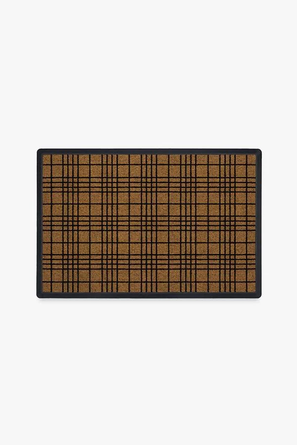 Modern Geometric Washable Doormat with Black Plaid Checkered Pattern for Entryway & Porch