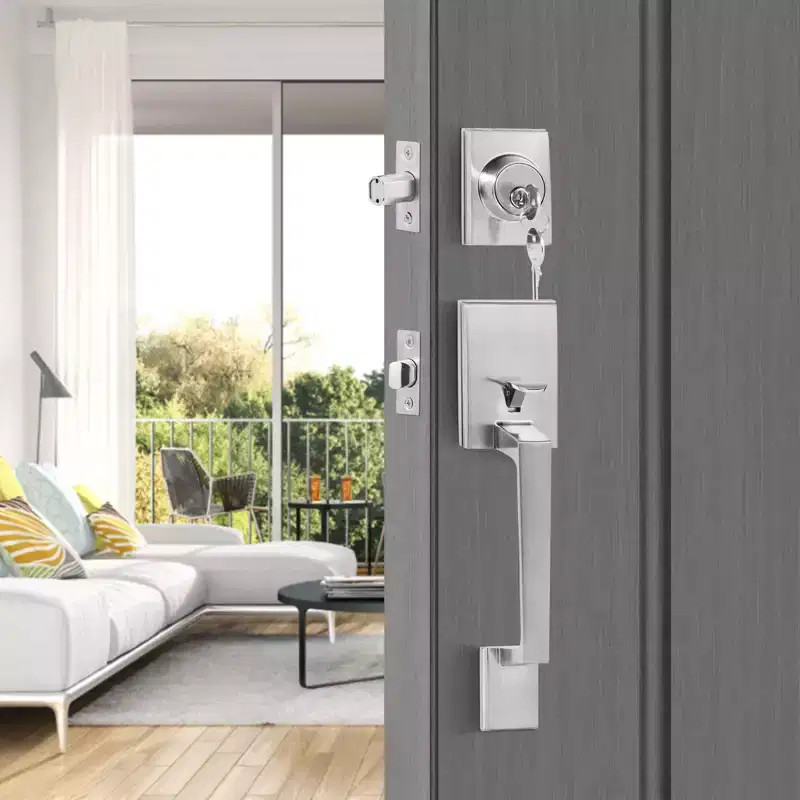 VEVOR Front Door Handle and Deadbolt Set, Square Entry Handle Set with Lever, Single Cylinder, Adjustable Hole Space, Silver
