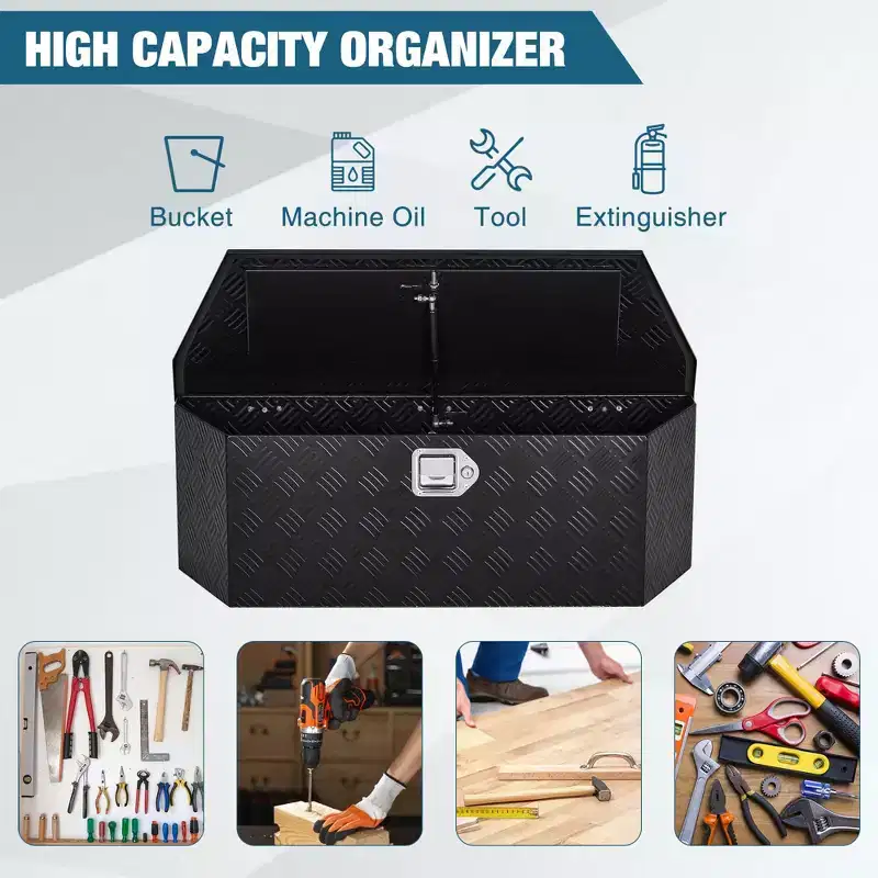 36x12x12 Black Trailer Tongue Tool Box - Lockable RV & Utility Trailer Storage Organizer with 5-Bar Tread & Keys (Single Unit)