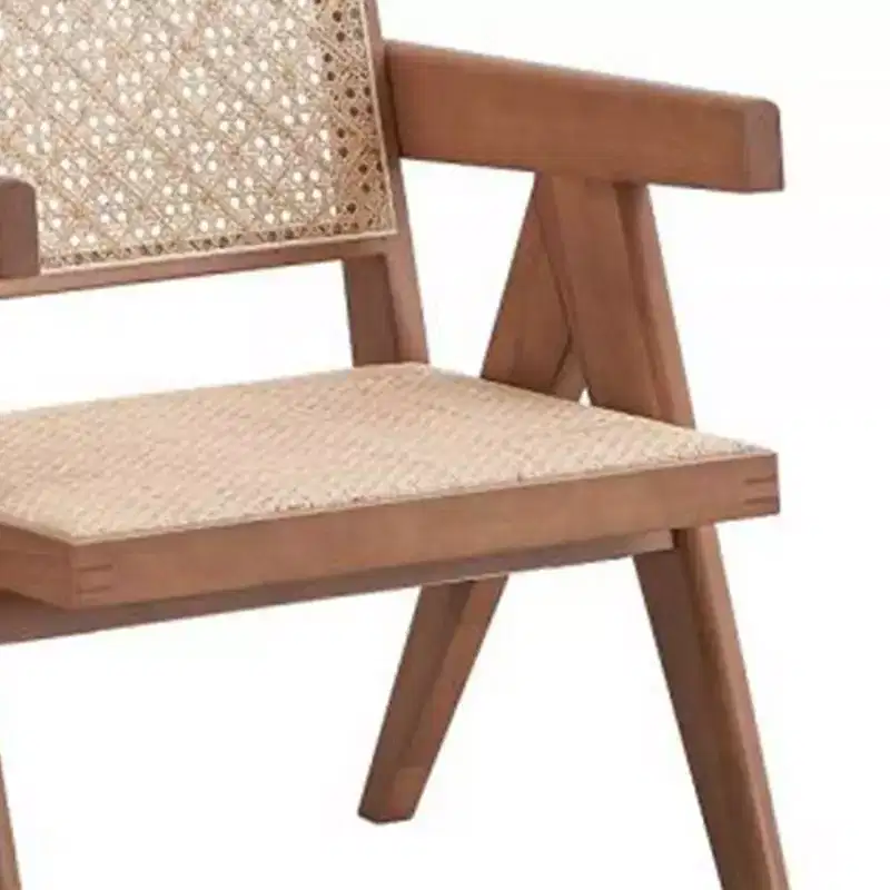 24 Velentina Accent Chair Rattan/Natural Finish - Acme Furniture: Leather Upholstery, Tufted, Wood Composite Frame