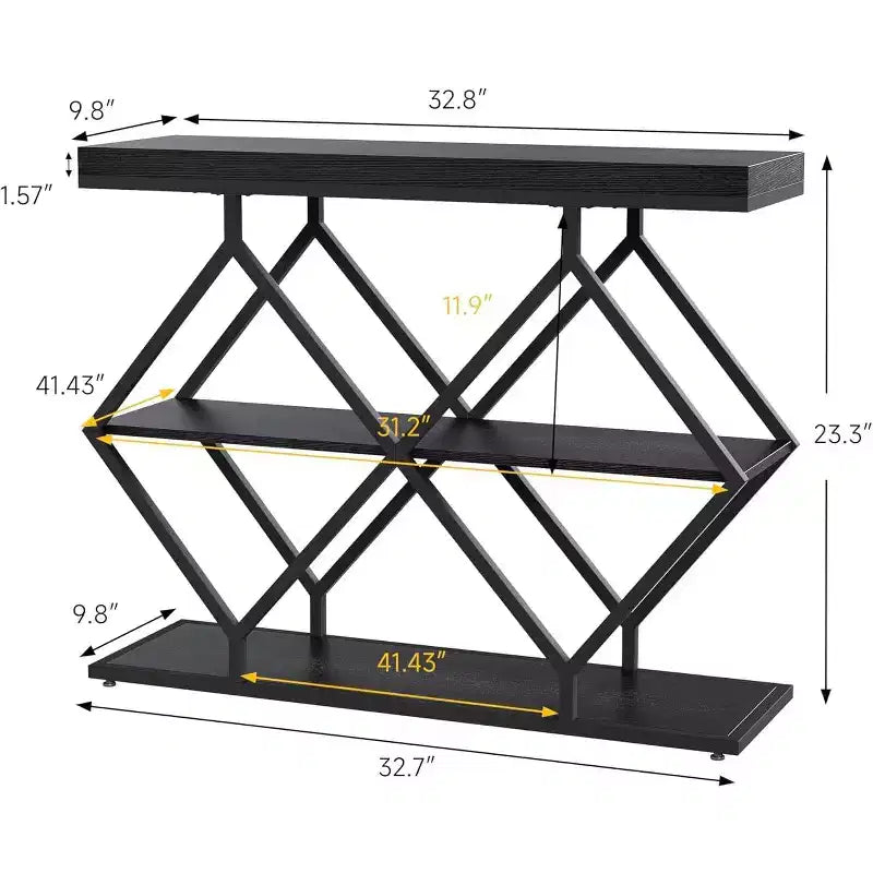 Acekool 3-Tier Industrial Entryway Table with Diamond Metal Frame, Storage Shelf for Hallway