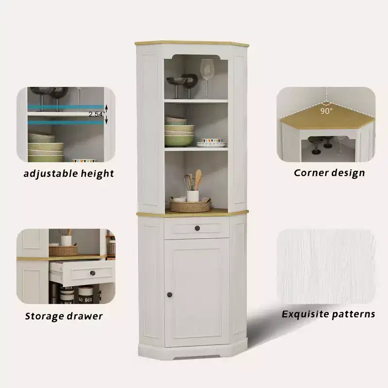 AndMakers Antique White Wood 17.71 in. Pantry Cabinet with 5 Shelves