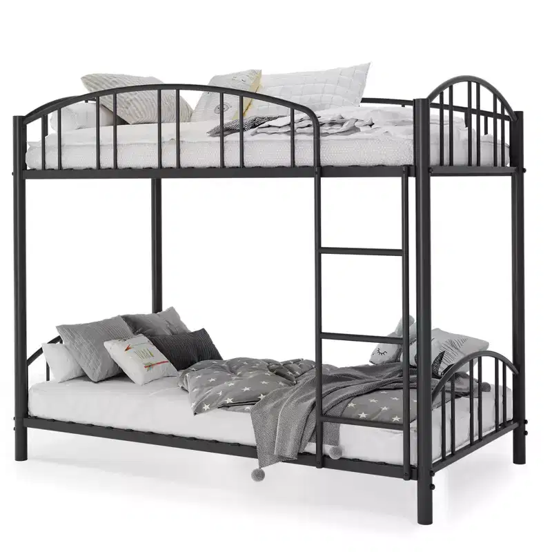 GustoWave Metal Bunk Bed Twin Over Twin, with Arched Guardrail and Safety Ladder