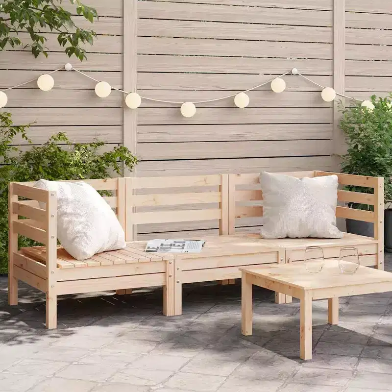 vidaXL Wooden 3-Seater Patio Sofa - Pine Wood Outdoor Couch for Garden, Terrace, and Patio - Modular Design, Comfortable Seating