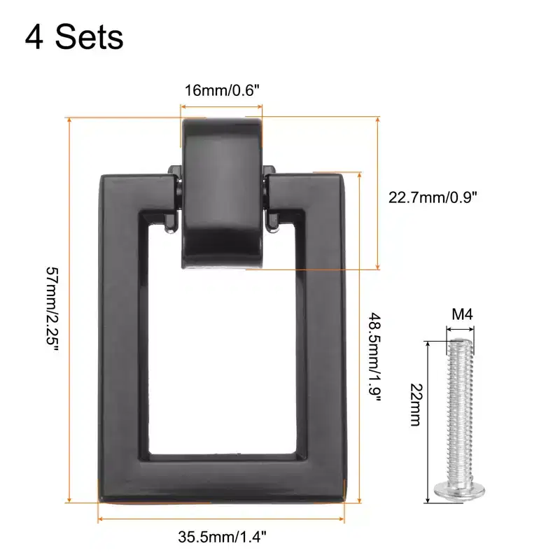 Unique Bargains Square Ring Zinc Alloy Vintage Drawer Pulls with Screws for Dresser Closet 4 Pcs