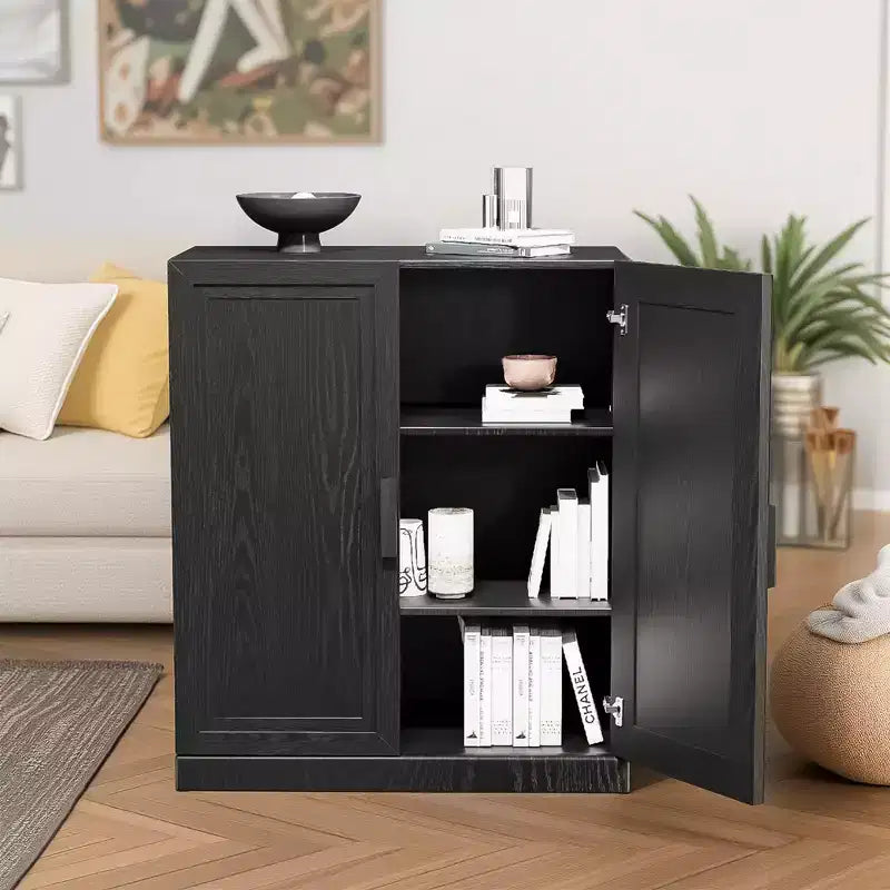 PexFix 36 Wooden Accent Cabinet Storage Modern Sideboard Buffet Cabinet with 2 Doors and Adjustable Shelf for Living Room Dining Room Entryway Black