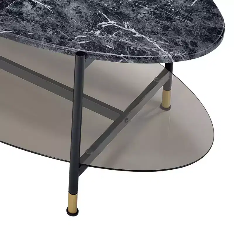 Acme Furniture 40" Silas Accent Table Set with Shelf: Faux Marble, Round, Metal Base