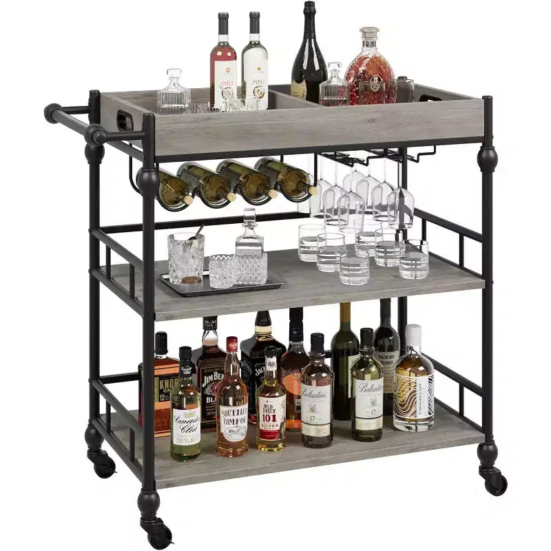 Roman Column Serving Cart, MDF & Iron Material, Retro Color, for Kitchen & Dining Area