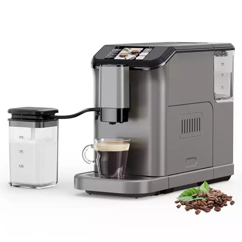Fully Automatic Espresso Machine with Automatic Milk Frother and Self-Cleaning Function, Featuring LCD Touch Control, Ideal for Home and Office Use