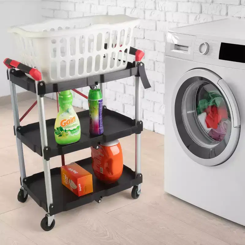 Stalwart Folding Cart with 50lb Capacity Per Shelf