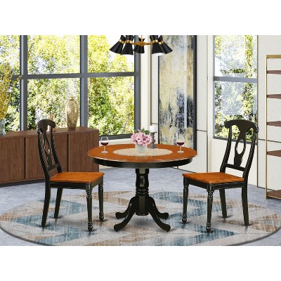 HomeStock 3-Piece Round Black and Cherry Finish Solid Wood Top Dining Table with 2 Chairs