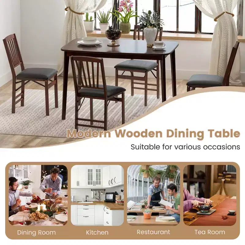 Costway 48 Wooden Dining Table Rectangular Farmhouse Kitchen with Solid Rubber Wood Legs Cherry/Natural