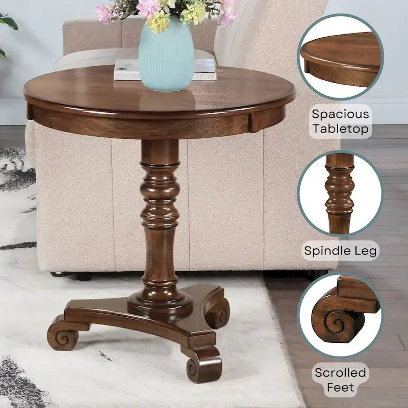 Traditional Turned Spindle End Table with Scroll Base