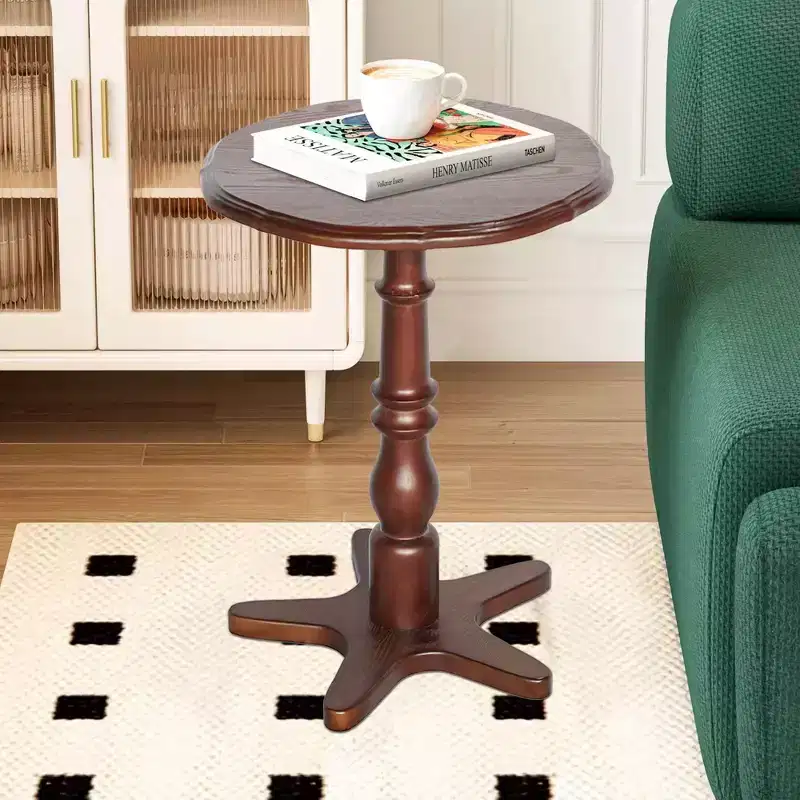 Brown Round Side Table, Pedestal Style, Single Use