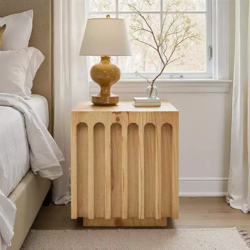Art Leon Unique Fluted Solid Wood End Table Side Table