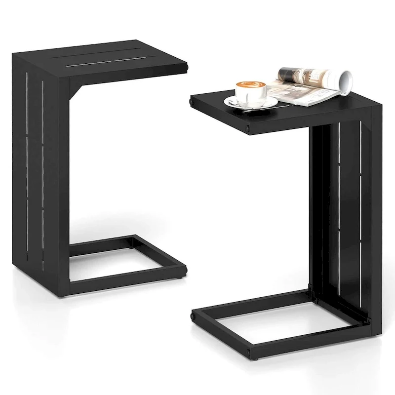 C-Shaped End Table with Adjustable Foot Pads, 2-in-1 Sofa Side Table, Modern Living Room Accent