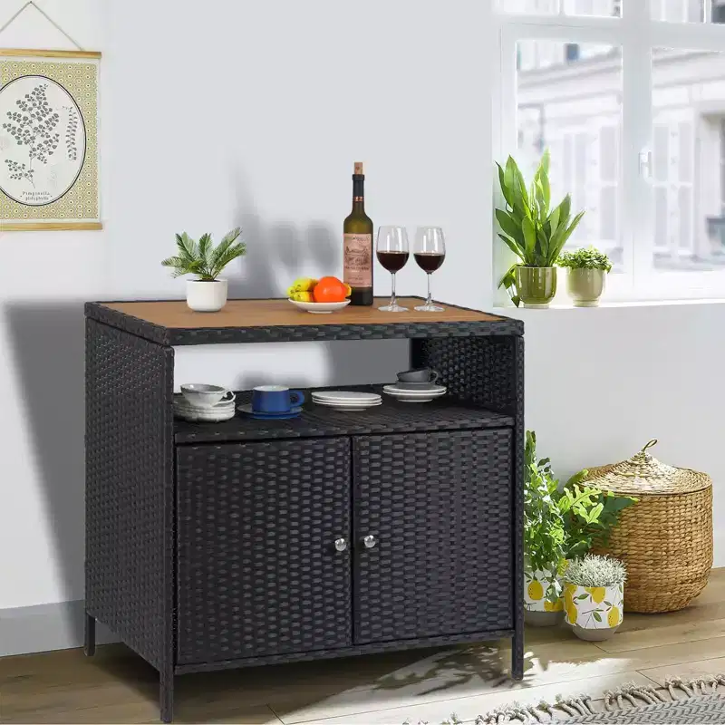 Rattan Outdoor Storage Cabinet with 2 Doors and Adjustable Shelves 33.5