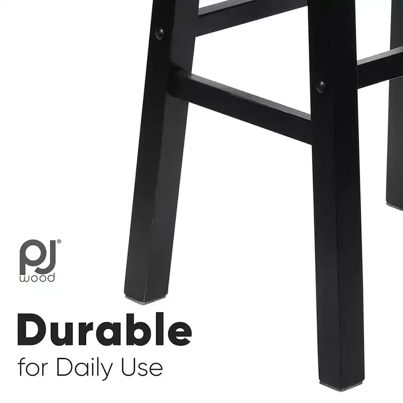 PJ Wood Classic Saddle Seat 29 Inch Tall Kitchen Counter Stools, Black (8 Pack)