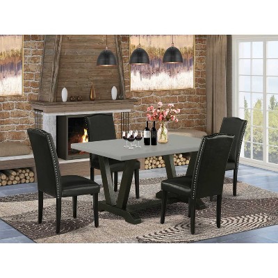 5-Piece Rectangle Natural Oak Finish Solid Wood Top Dining Table with 4 Parson Chair with