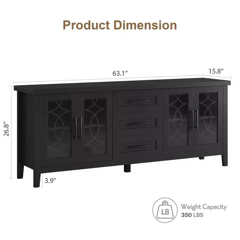 Farmhouse TV Stand for 75 Inch TVs, Wooden Entertainment Center w/ 3 Drawers & 2 Glass-Front Cabinets, Media Console Table for Living Room