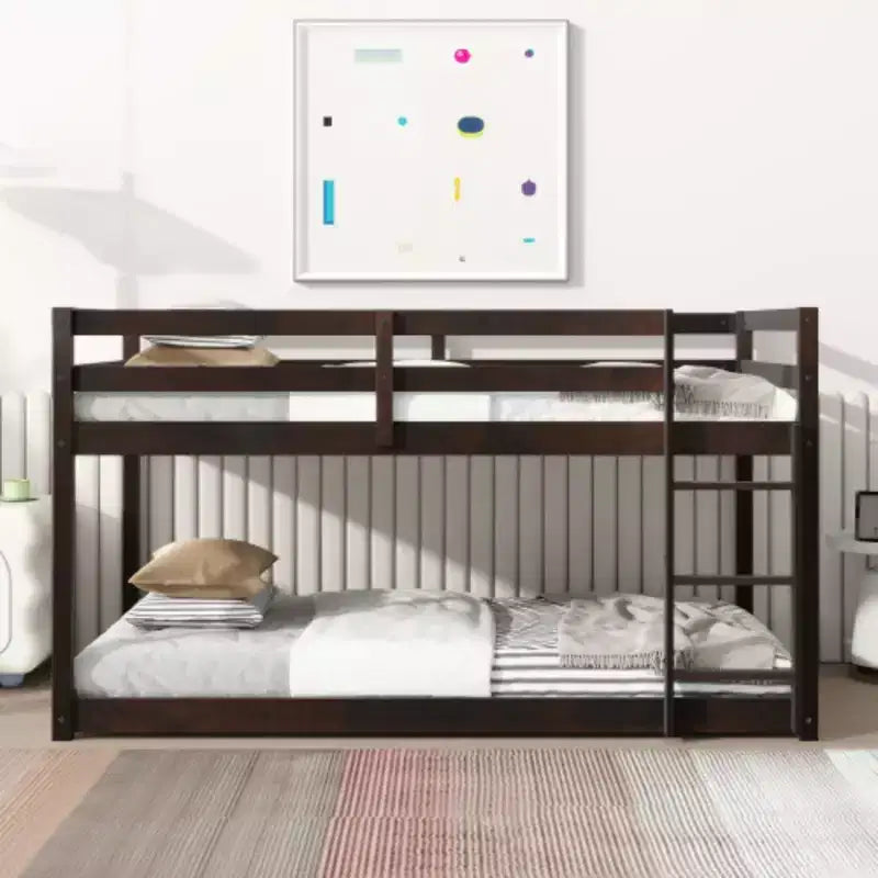 Twin-over-Twin Bunk Bed with Ladder, featuring Reinforced Slat Systems for Both Upper and Lower Beds