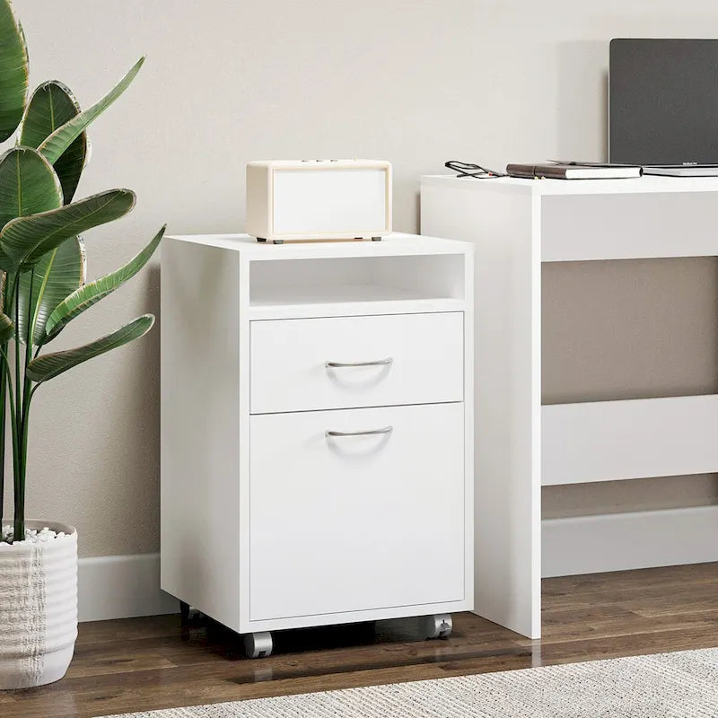 Modern Mobile Storage Cabinet with 1 Shelf, 1 Drawer and 1 Cabinet, Printer Stand with Castors