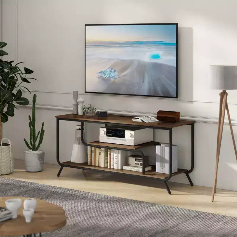 TV Stand with LED Lighting and Built-in Power Strip, Fits TVs up to 55 Inches
