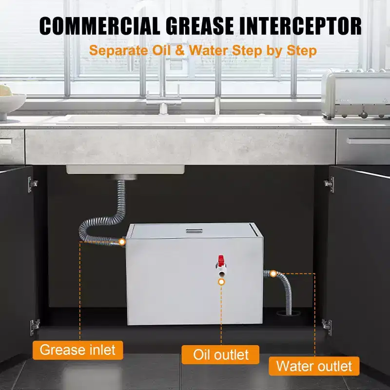Commercial Grease Trap, 5 GPM Stainless Steel Interceptor with Removable Basket for Kitchen