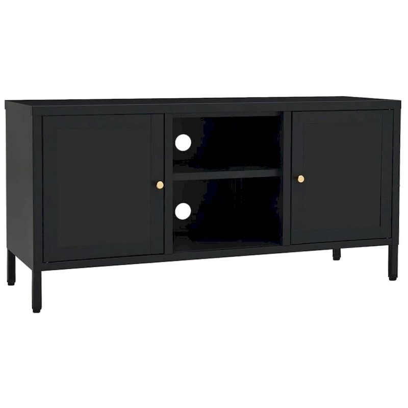 TV Cabinet Black 41.3x13.7x20.4 Steel and Glass - 41.3 x 13.7 x 20.4 - 41.3 x 13.7 x 20.4