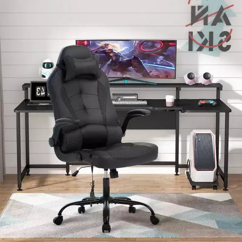 Gaming Chair Computer Desk Chair with Lumbar Support Upholstery and Rolling Swivel Chair Base for PC Gaming and Executive Use