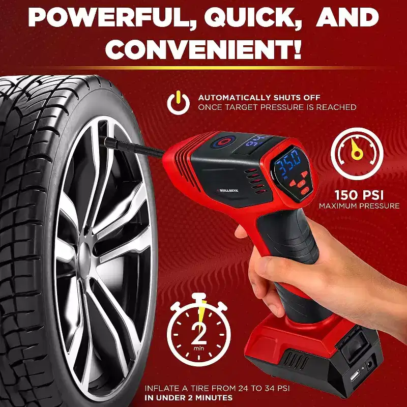 BULLSEYE PRO MAX Deluxe 150 PSI Portable Tire Inflator Air Compressor with Digital Pressure Gauge
