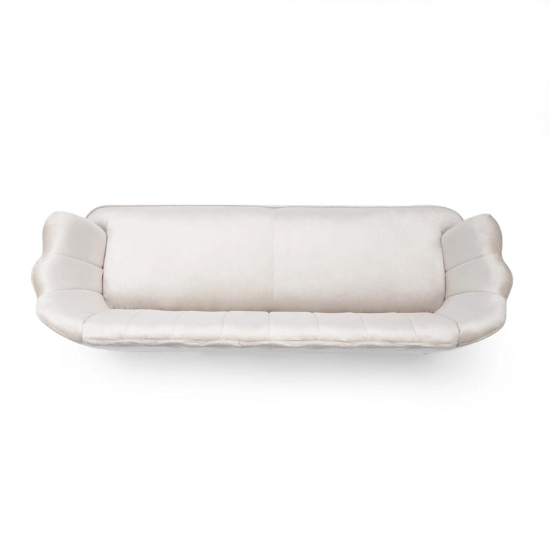 Velvet Channel Stitched 3-seater Sofa with Metal Legs