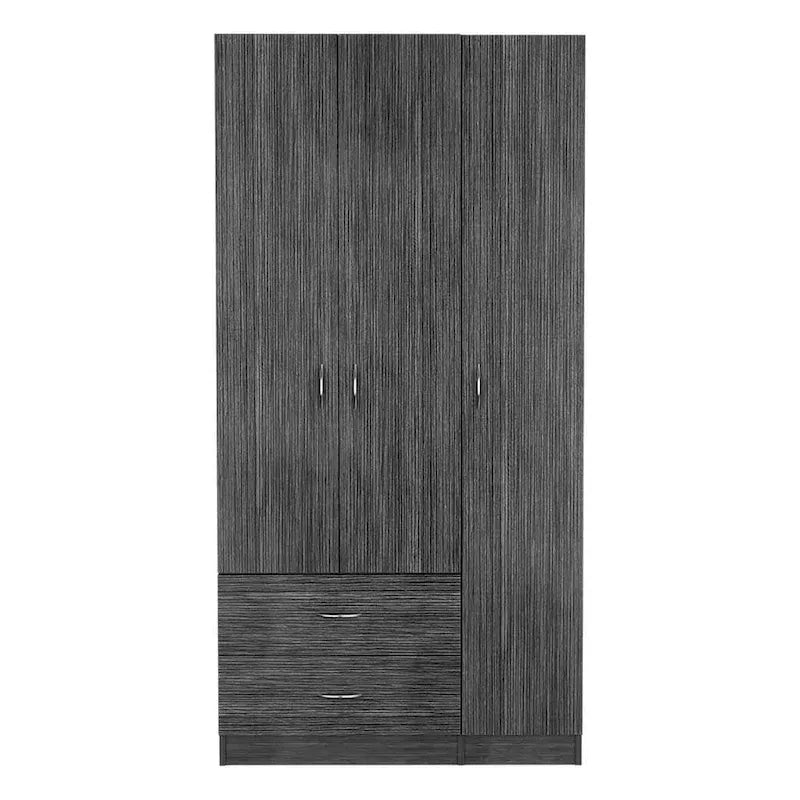 Modern 3-Door Armoire | Hanging Rod | 4 Shelves & 2 Drawers | 70.8H x 35.4W x 18.5D