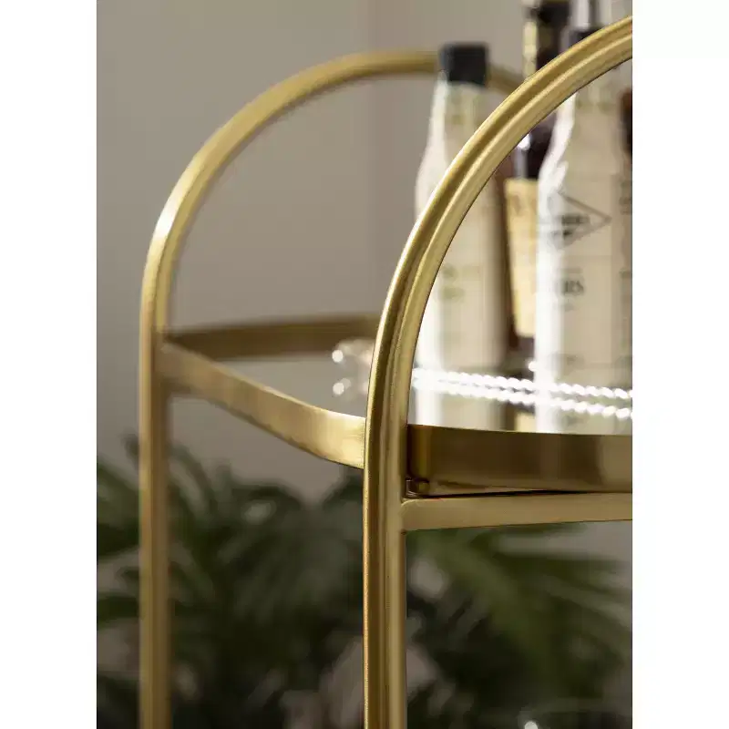 Kate and Laurel Maxfield Oval Wood Bar Cart, 26x13x36, Walnut Brown and Gold