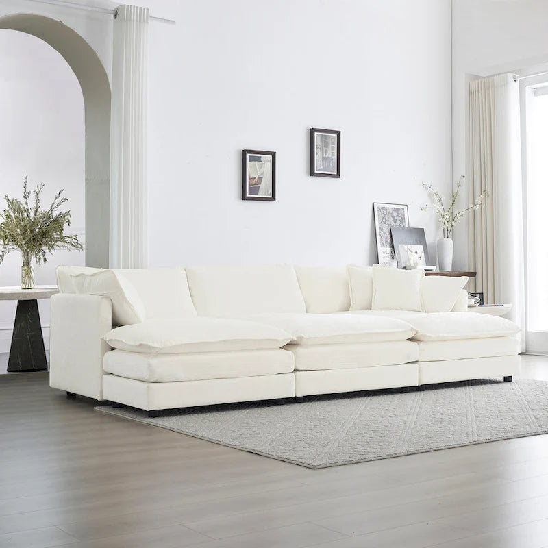 6-Seater U-Shape Sectional Sofa with 3 Ottomans and Pillows